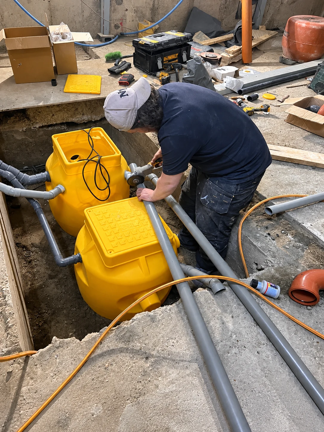 LNK installer working on a twin pump chamber installation